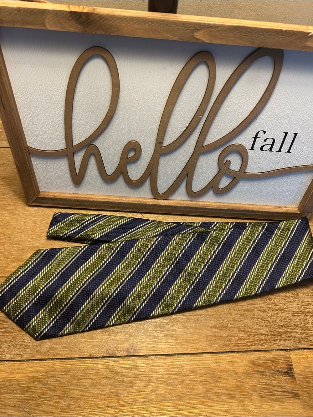 Hathaway - all silk Striped Navy and Olive Men's Dress Tie